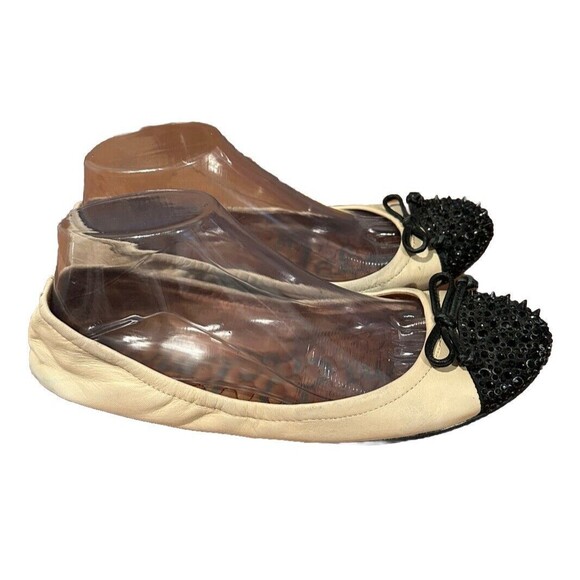Sam Edelman Beatrix Ballet Flat Ballerina Studded Spike Cream Black Toe 8.5 M - Picture 6 of 11